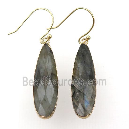 Labradorite Hook Earrings, teardrop, gold plated