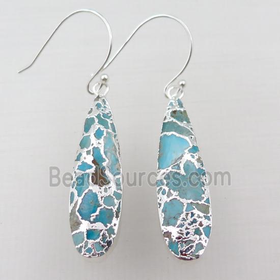 Mosaic Turquoise Hook Earring, teardrop, silver plated