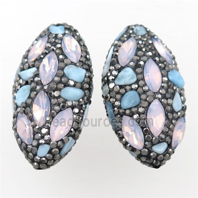 Clay oval beads paved rhinestone with larimar