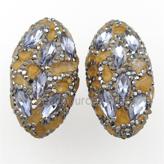 Clay oval beads paved rhinestone with citrine