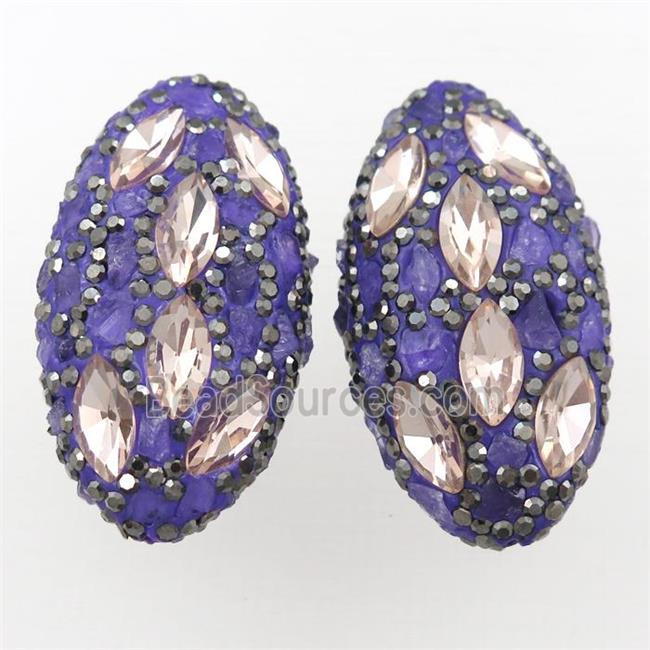 Clay oval beads paved rhinestone with amethyst