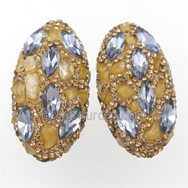 Clay oval beads paved rhinestone with citrine