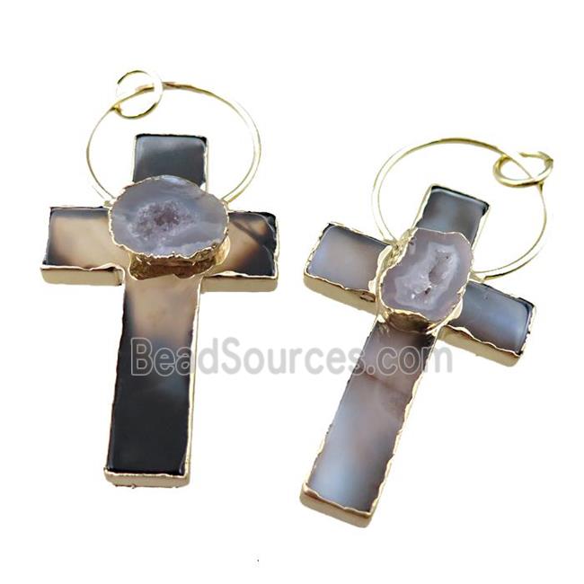 heihua Agate cross pendant, gold plated