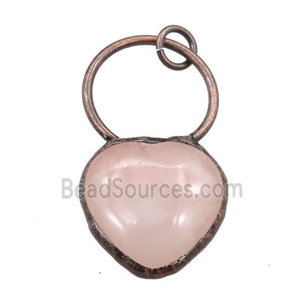 Rose Quartz heart pendant, antique red