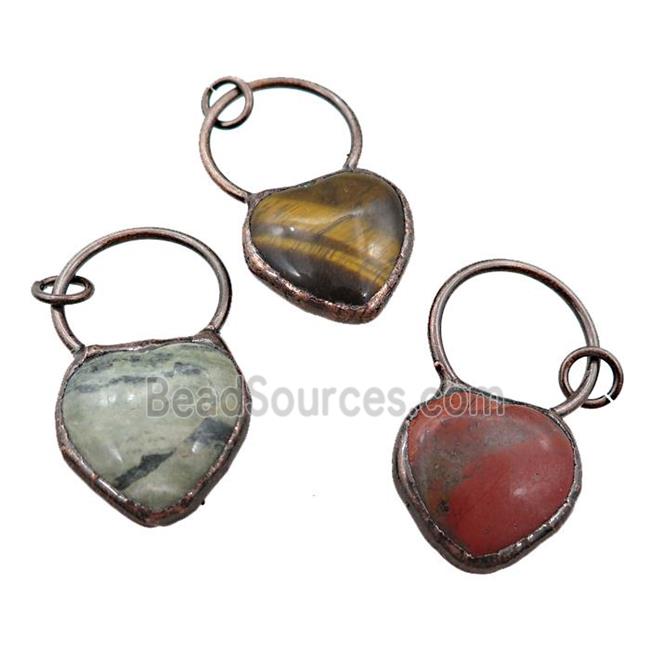 mix Gemstone heart pendant, antique red