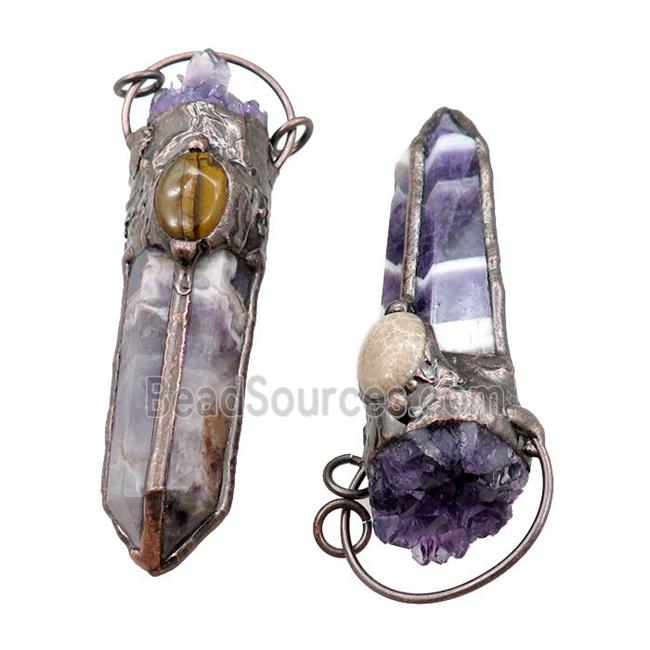 dogtooth Amethyst bullet pendant, tower, antique red