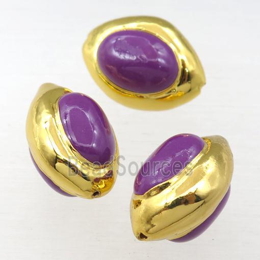 Lepidolite barrel beads, purple treated, gold plated