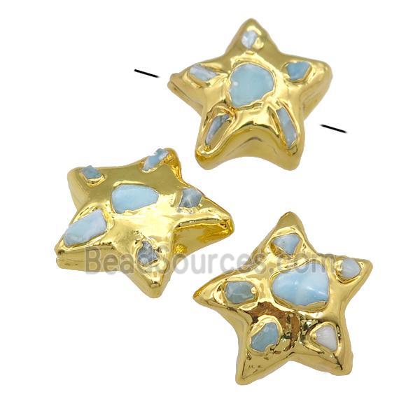 Larimar star beads, gold plated