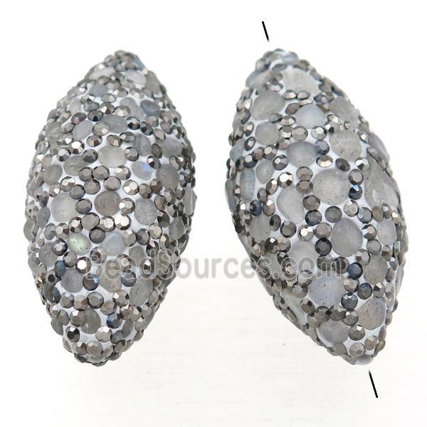 Clay rice beads paved rhinestone with labradorite