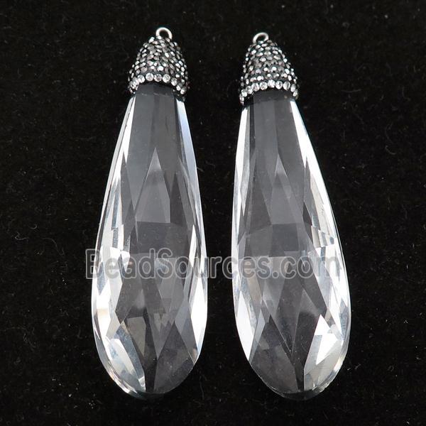 Crystal Glass teardrop pendant paved rhinestone