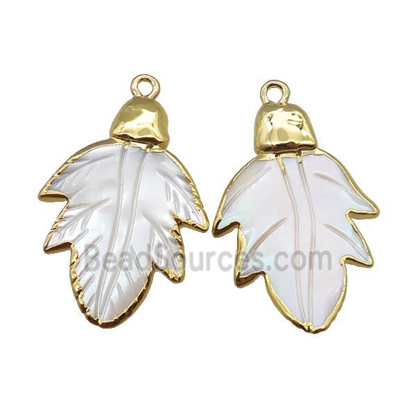 Mother of pearl leaf pendant, gold plated