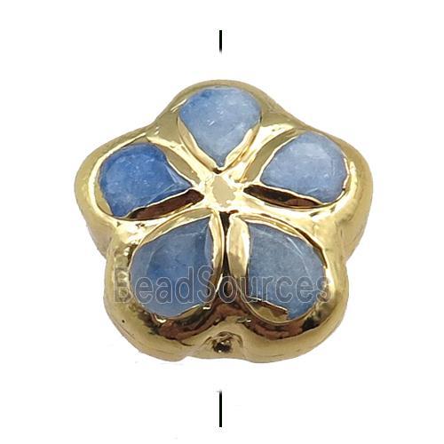 blue jade flower beads, gold plated