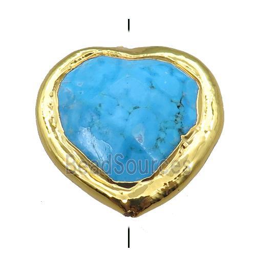 blue magnesite turquoise heart beads, gold plated