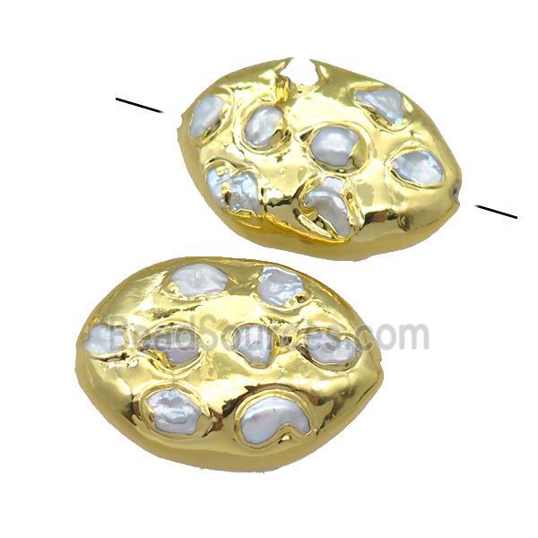 pearl oval beads, gold plated