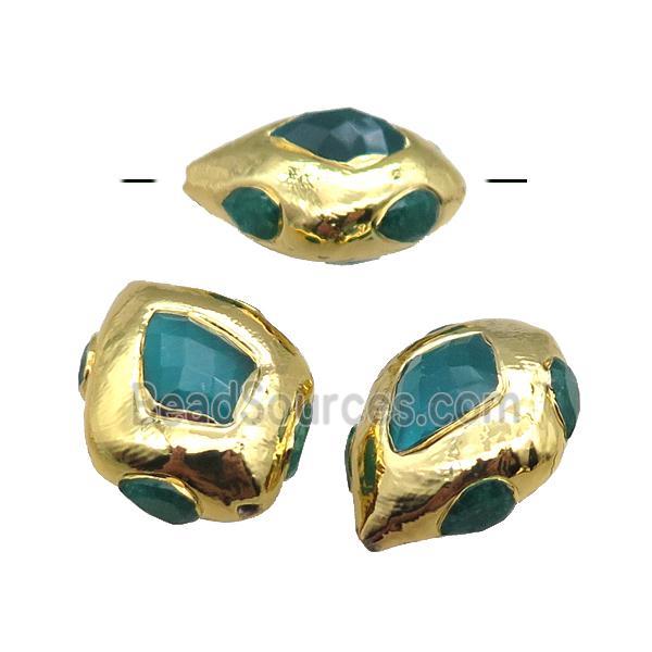 blue jade teardrop beads, gold plated