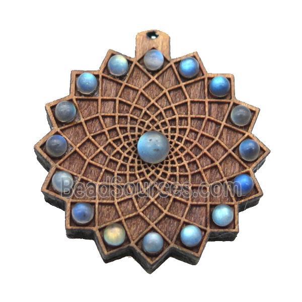 wood pendant with labradorite