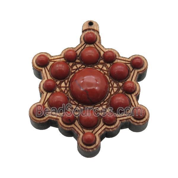 wood pendant pave red jasper