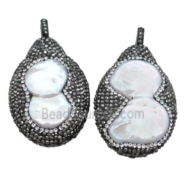 baroque style Pearl pendant paved rhinestone, freform