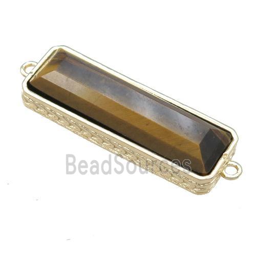 Tiger eye stone rectangle connector, gold plated