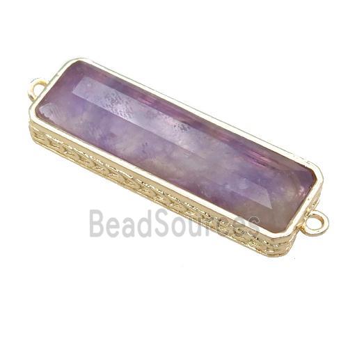 purple Amethyst rectangle connector, gold plated