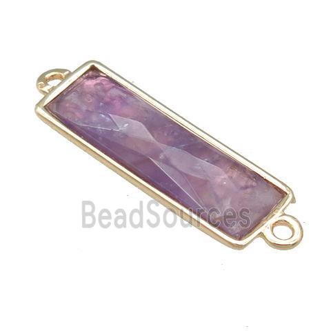 purple Amethyst rectangle connector, gold plated