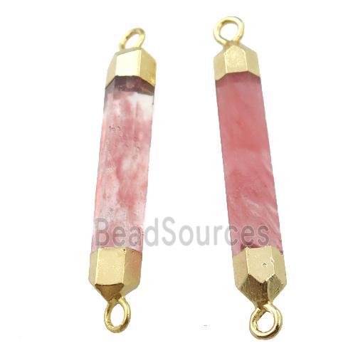 watermelon pink Synthetic Quartz stick connector, gold plated