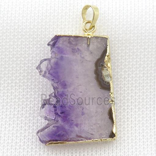 Amethyst Druzy slab pendant, gold plated