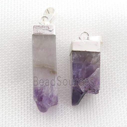 Amethyst Druzy cuboid pendant, silver plated