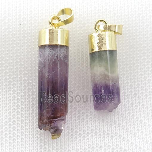 Amethyst Druzy column pendant, gold plated