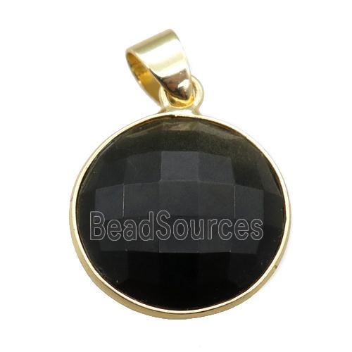 black Obsidian circle pendant, faceted