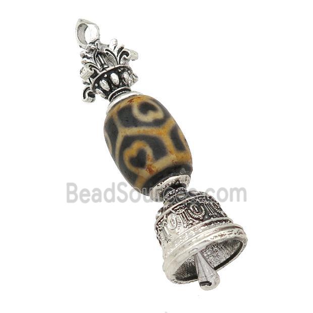 tibetan style Agate pendant, bell, antique silver