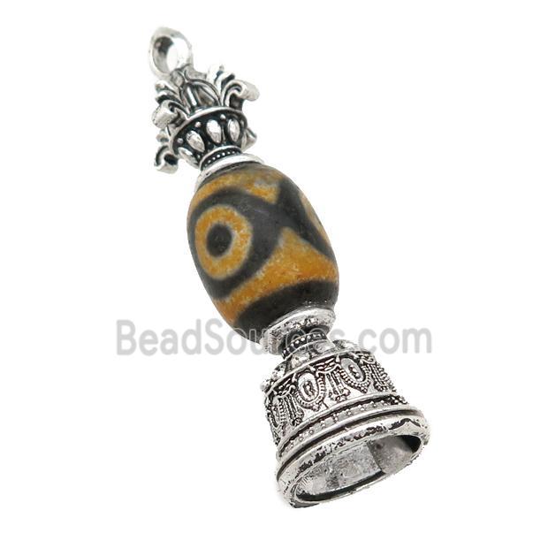 tibetan style Agate pendant, bell, antique silver