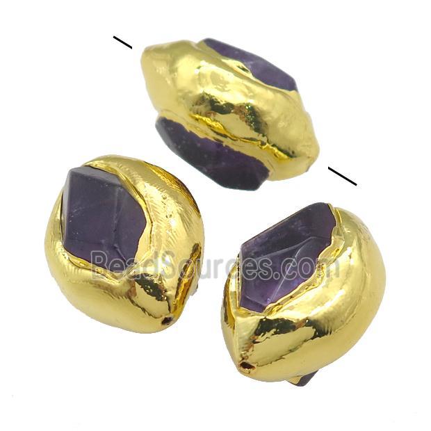 Amethyst oval beads, gold plated