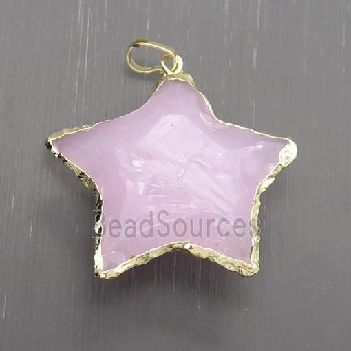 Rose Quartz star pendant, hammered, gold plated