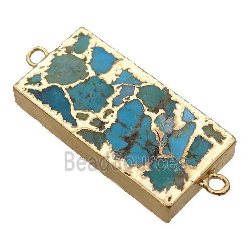 blue Mosaic Turquoise connector, rectangle, gold plated