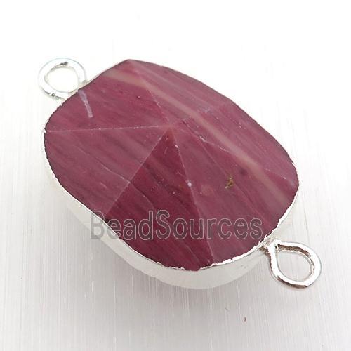 pink Rhodonite oval connector, point, silver plated