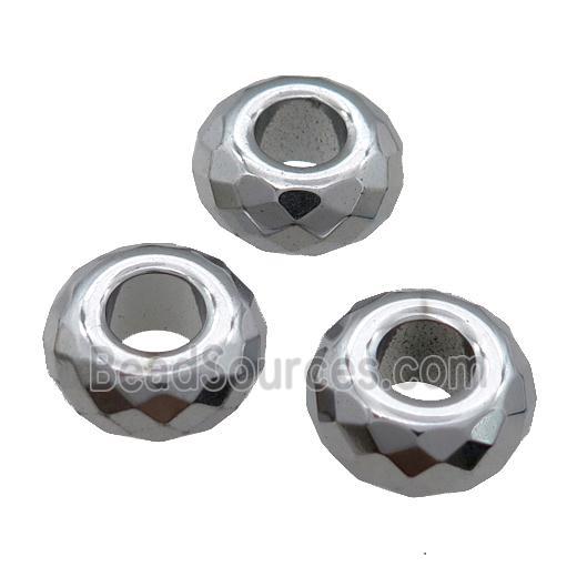 Hematite Beads with large hole, faceted rondelle, platinum plated