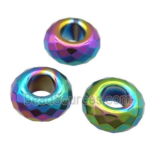 Hematite Beads with large hole, faceted rondelle, multicolor plated