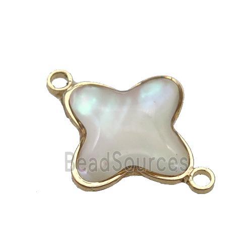 Pearlized Shell clover connector , gold plated