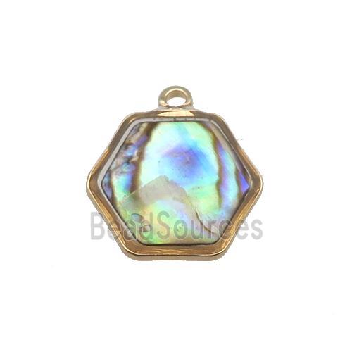 Abalone Shell hexagon pendant, gold plated