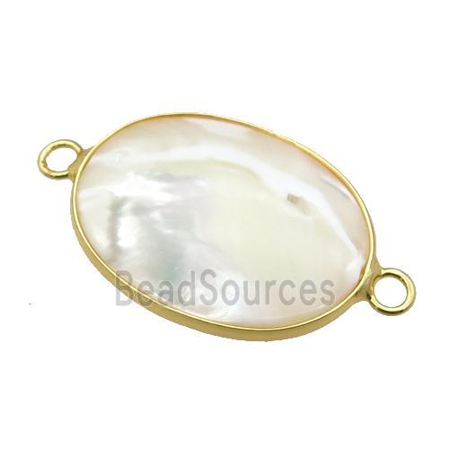 white Pearlized Shell oval connector, gold plated