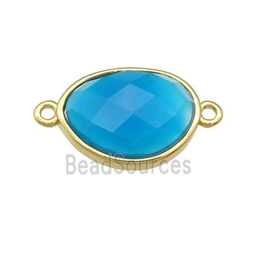 blue Agate teardrop connector, gold plated