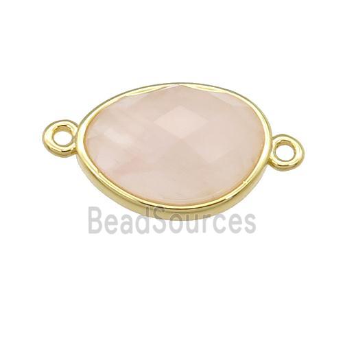 Rose Quartz teardrop connector, gold plated