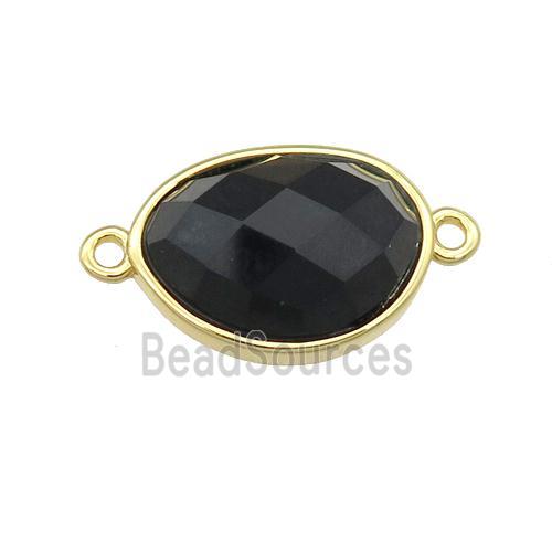 black Onyx Agate teardrop connector, gold plated