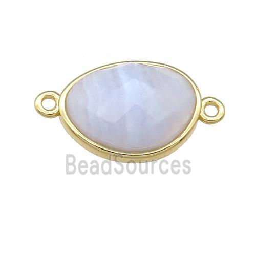 Blue Lace Agate teardrop connector, gold plated