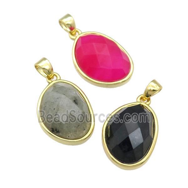 mix Gemstone teardrop pendant, gold plated