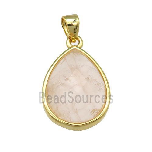 Rose Quartz teardrop pendant, gold plated