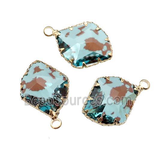 lt.blue Crystal Glass leaf pendant, gold plated