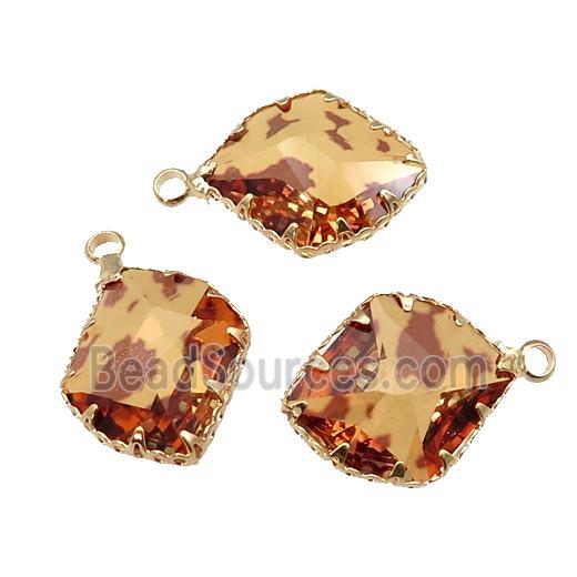 orange Crystal Glass leaf pendant, gold plated