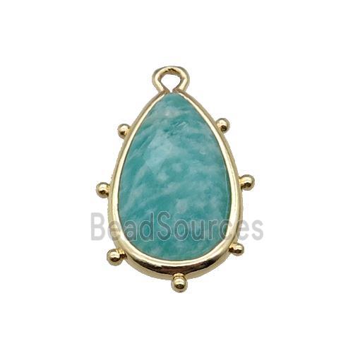 green Amazonite teardrop pendant, faceted, gold plated